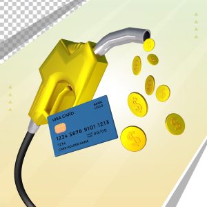 Home Goudkleurige tankpas met munt, symbool voor zakelijke tankpas voor zzp'ers en kostenbesparing